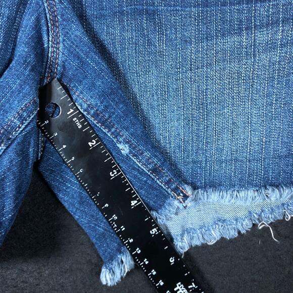 Express Womens Shorts Blue Denim Mid Rise Cotton Blend Cut Off Stretch 8 - Picture 8 of 11